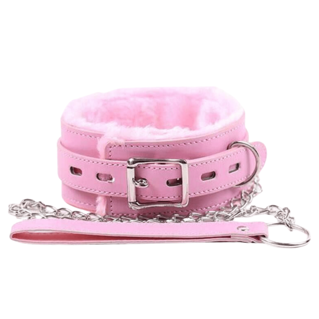 BDSM Collar w/Leash - Pink/Black/Red DDLGWorld bondage collar