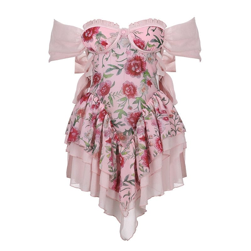 Floral Rays Chiffon Dress DDLGWorld