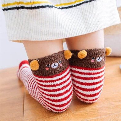 Bear Red/White Striped Kawaii Thigh High Socks DDLGWorld socks