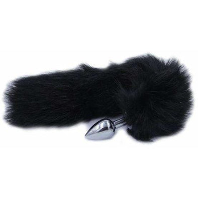 Black Faux Fur Stainless Steel Plug Tail - 3 Sizes DDLGWorld buttplug tails
