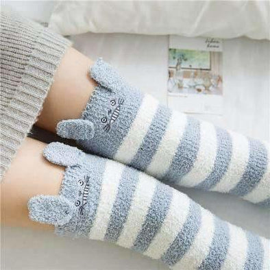 Chinchilla Grey/White Striped Kawaii Thigh High Socks DDLGWorld socks