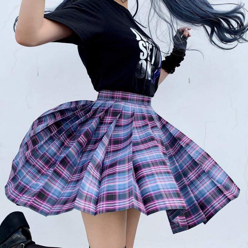 Electric Aura Plaid Skirt DDLGWorld