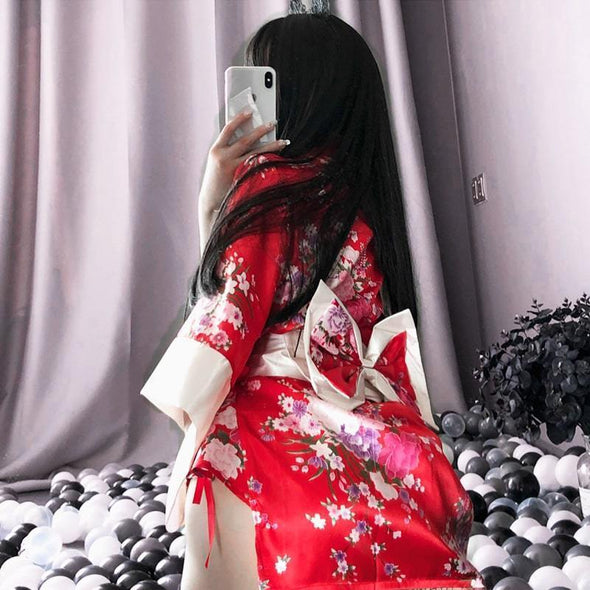 Floral Silk Robe Bundle (Red/Black) DDLGWorld Kimono