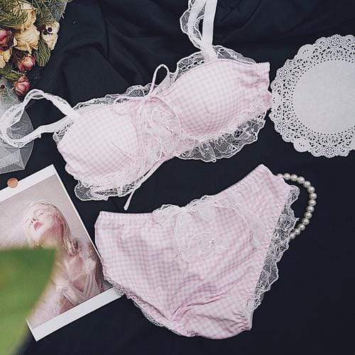 Gingham 2 Piece Lingerie Set (Pink/Blue) DDLGWorld lingerie