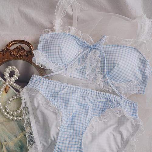 Gingham 2 Piece Lingerie Set (Pink/Blue) DDLGWorld lingerie