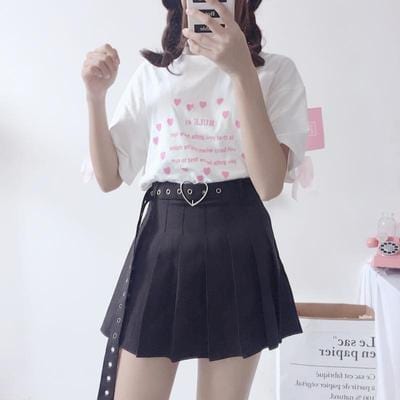 Heart High Waisted Pleated Skirt (Pink/Black/White) DDLGWorld skirt