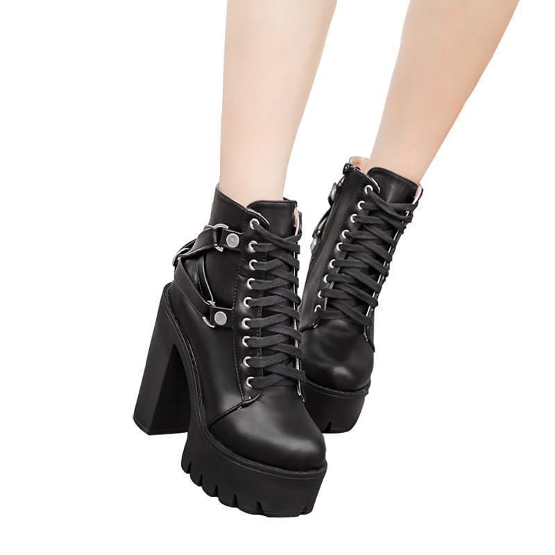 Kawaii Buckle Lace Up High Heel Boots DDLGWorld shoes