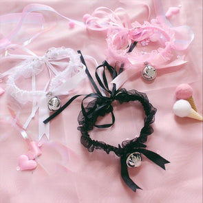 Lace Collar with Bell & Bow - White/Pink/Black DDLGWorld collar