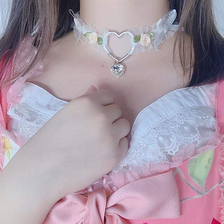 Lace Heart Pendant Choker (White/Pink/Black) DDLGWorld choker