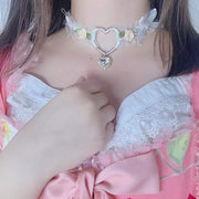 Lace Heart Pendant Choker (White/Pink/Black) DDLGWorld choker