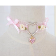 Lace Heart Pendant Choker (White/Pink/Black) DDLGWorld choker