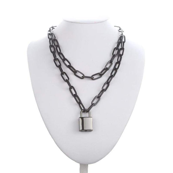 Layered Padlock Chain Necklace DDLGWorld Necklace