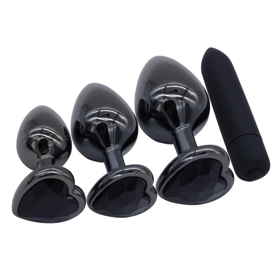 (Limited Edition) Three Piece Black Heart Buttplug Set + 10 Speed Vibrator DDLGWorld buttplug