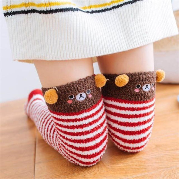 Lovely Bear Striped Kawaii Thigh High Socks DDLGWorld socks
