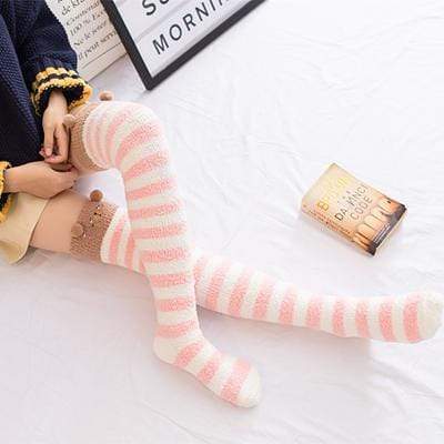 Lovely Bear Striped Kawaii Thigh High Socks DDLGWorld socks