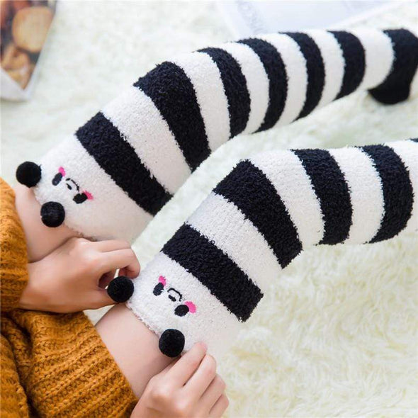 Panda Black/White Striped Kawaii Thigh High Socks DDLGWorld socks