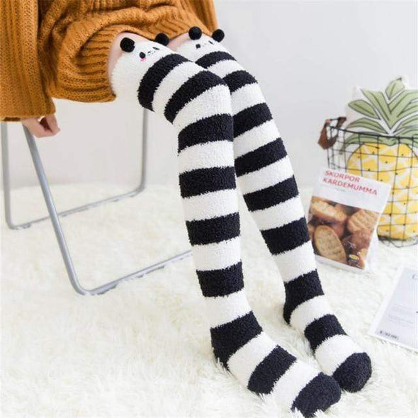 Panda Black/White Striped Kawaii Thigh High Socks DDLGWorld socks