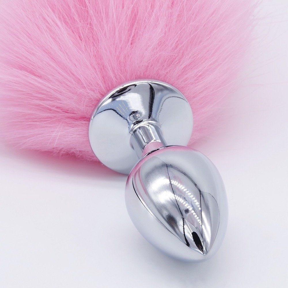 Pastel Pink Faux Fur Stainless Steel Plug Tail DDLGWorld buttplug tails