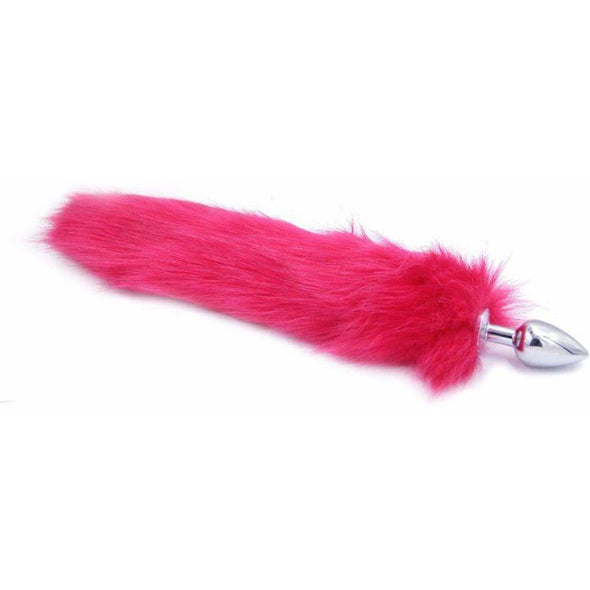 Pink Faux Fur Stainless Steel Plug Tail DDLGWorld buttplug tails