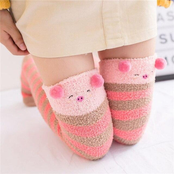 Pink Pig Striped Kawaii Thigh High Socks DDLGWorld socks
