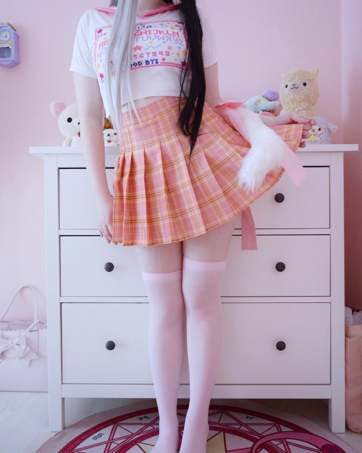 PINK PRINCESS Plaid High Waisted Skirt DDLGWorld skirt