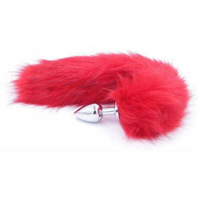 Red Faux Fur Stainless Steel Plug Tail - 3 Sizes DDLGWorld buttplug tails