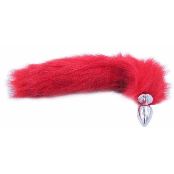 Red Faux Fur Stainless Steel Plug Tail - 3 Sizes DDLGWorld buttplug tails