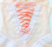 Satin Lace Lingerie Bodysuit (Peach/Black) DDLGWorld bodysuit