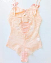 Satin Lace Lingerie Bodysuit (Peach/Black) DDLGWorld bodysuit