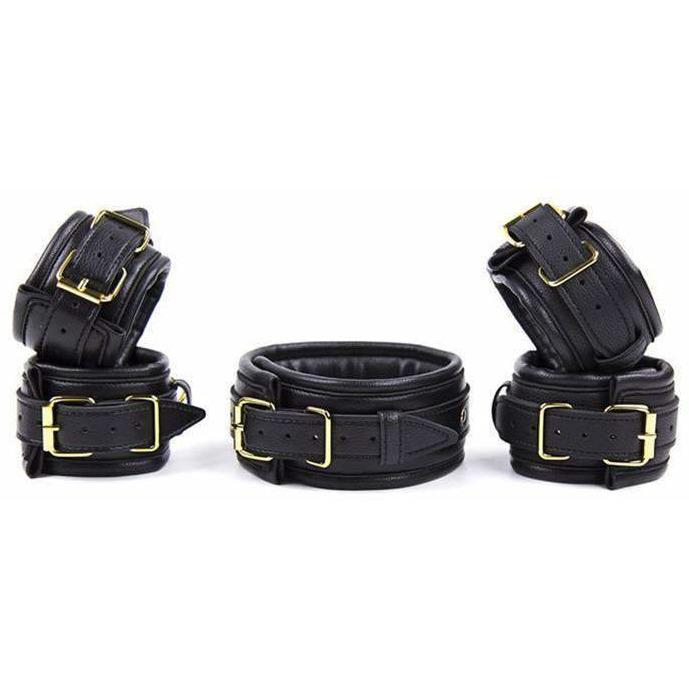 Superior 3 Piece PU Leather Set Cuffs + Collar DDLGWorld Bondage Set