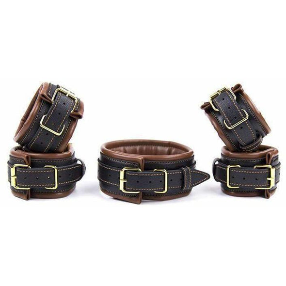 Superior 3 Piece PU Leather Set Cuffs + Collar DDLGWorld Bondage Set