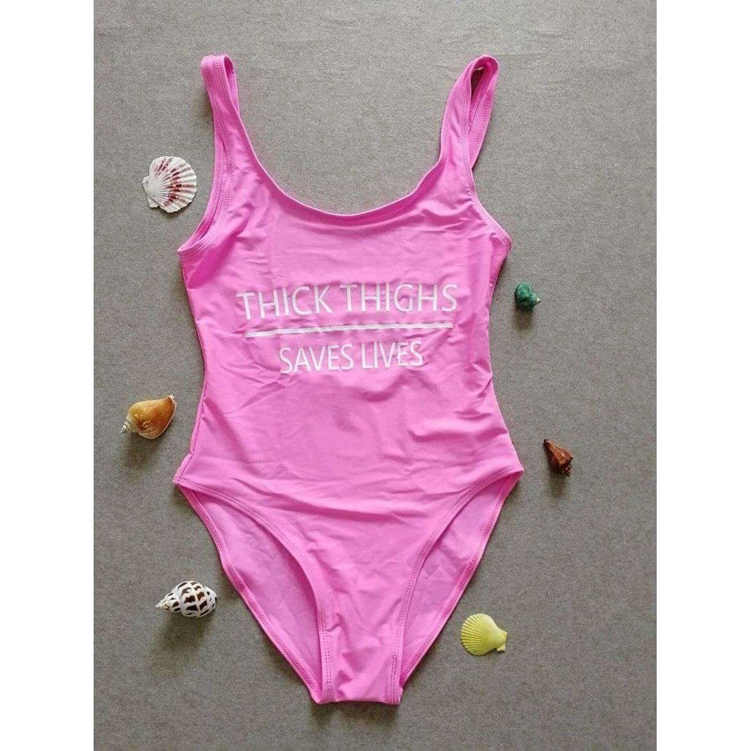 Pink plus size thick thighs save lives swimsuit