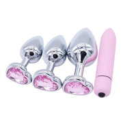 Three Piece Pastel Pink Heart Buttplug Set + 10 Speed Vibrator DDLGWorld buttplug