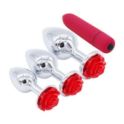 Three Piece Rose Buttplug Set + 10 Speed Vibrator DDLGWorld buttplug