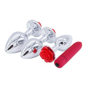 Three Piece Rose Buttplug Set + 10 Speed Vibrator DDLGWorld buttplug