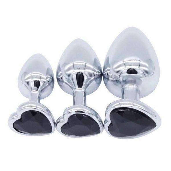 Three Piece Stainless Steel Heart Buttplugs (7 Colors) DDLGWorld buttplug