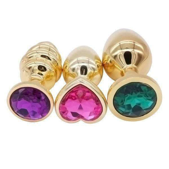 Three Piece Stainless Steel Heart Buttplugs (7 Colors) DDLGWorld buttplug