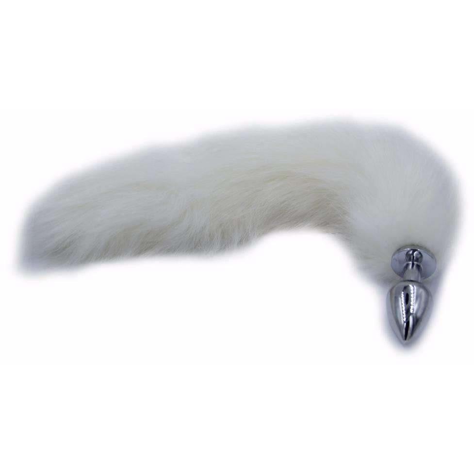 White Faux Fur Stainless Steel Plug Tail - 3 Sizes White Faux Fur Stainless Steel Plug Tail - 3 Sizes